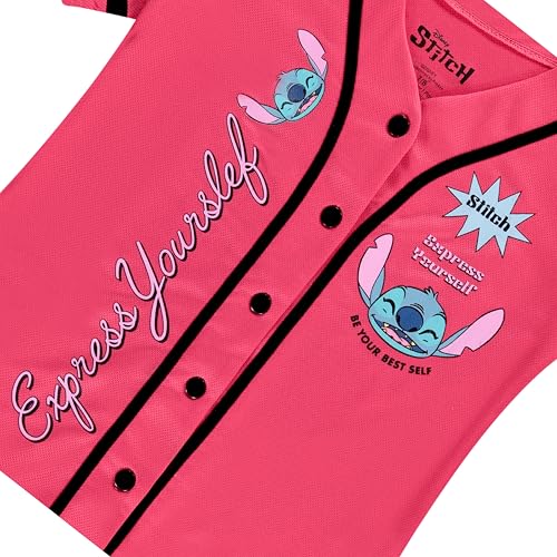 Image of Disney Lilo & Stitch Girls Baseball Jersey Shirt Button Down Kids Tee Stitch Angel Sizes 4-16
