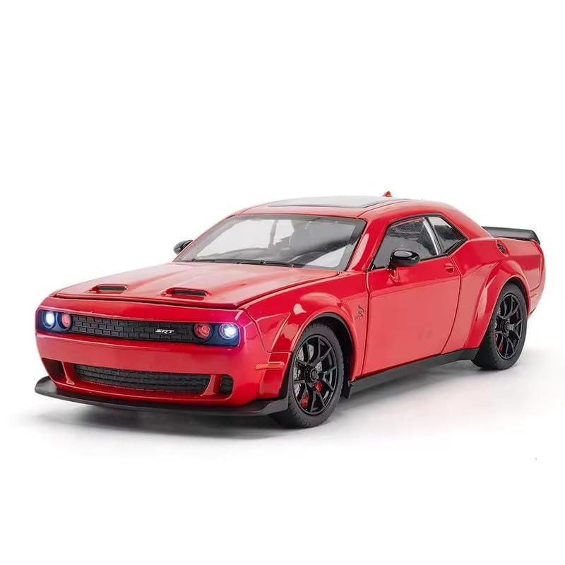 Image of Alokik Enterprise Compatible for 1:24 Dodge Challenger SRT Toy Car Model, Diecast Collectible Pull Back Model Car with Sound and Light, Toy Gift Vehicles for Adults Kids Boys Girls【Red】
