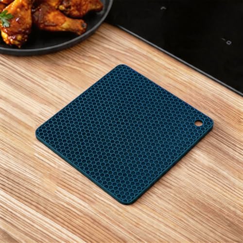 Image of Silicone Trivet Mats,Heat Resistant Pot Holders, Multipurpose Non-Slip Hot Pads for Kitchen Potholders, Hot Dishers, Jar Opener, Spoon Holder, Food Grade Silicone(Blue Size Square 7.1''x7.1'')