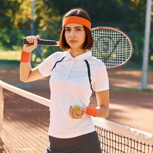 Image of Civaner 12 Pcs 80 90s Neon Sweatbands Soccer Baseball Headbands Wristband Set for Men Women Party Cotton Headbands Terry Cloth Athletic Sweat Bands for Tennis Football Gym Outdoor