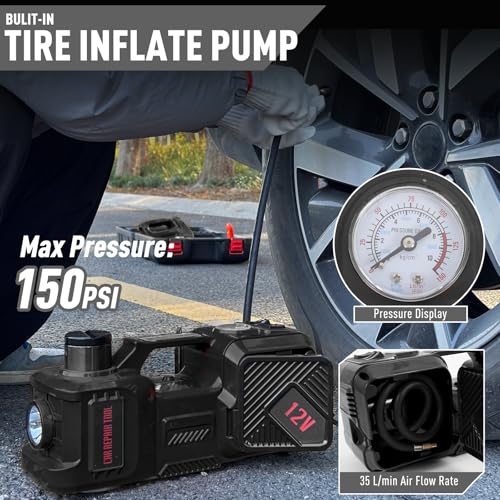 Image of Electric Car Jack Kit 5 Ton 12V Hydraulic Floor Jack with Impact Wrench and Inflatable Pump for SUV Car Emergency Repair Tire Change Kit with LED Light