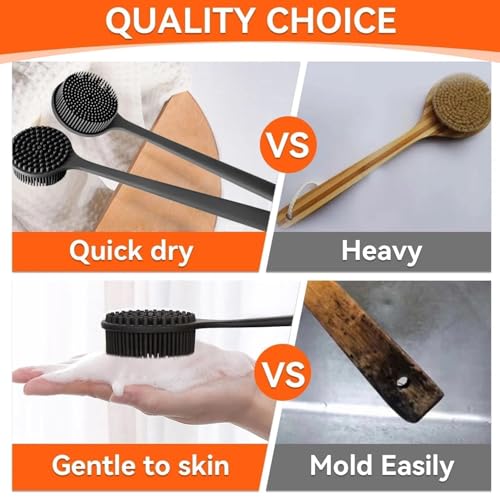 Image of OTAK Soft Silicone Back Scrubber with Long Handle for Shower & Bath | Flexible Exfoliating Brush with Gentle Bristles for Smooth Skin | Body Scrubber for Men, Women & Boys | Ideal for Body Wash & Bathing