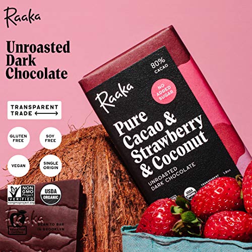 image for Raaka Chocolate Pure Cacao & Strawberry & Coconut, 1.8oz Bars, 3-Pack,