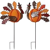 Lulu Home Thanksgiving Turkey Decors, Set of 2 Metal Turkey Stakes Fall Decor, Happy Thanksgiving Autumn Fall Outdoor Decorations