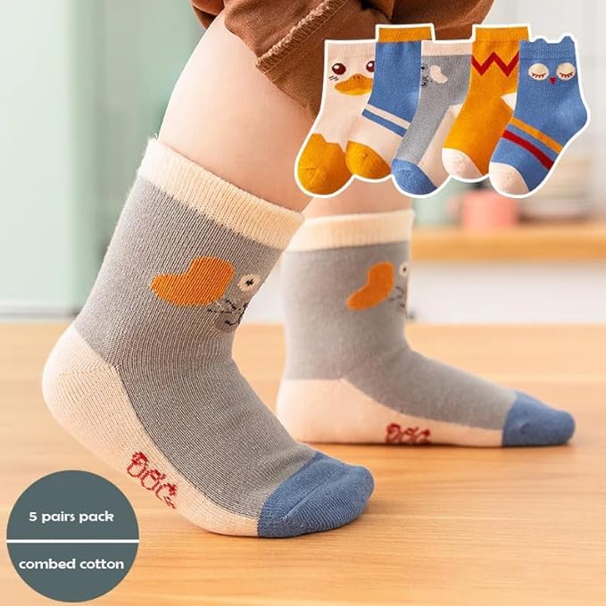 SoxLife Kids Cotton Socks, Pack of 5, Cartoon Designs, Ages 6-8 Years, Unisex (IN, Age, 6 Years, 8 Years, Cute Duck) - Image 5 thumbnail