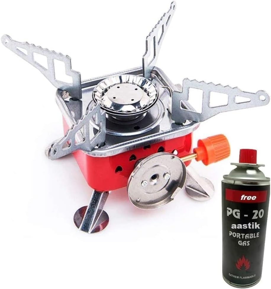 Portable Gas Stove Square-Shaped Gas Butane Burner Camping Stove Folding Furnace Stove travelling Stainless Steel Cooking Stove with Storage Bag (gas stove+1 Refill)