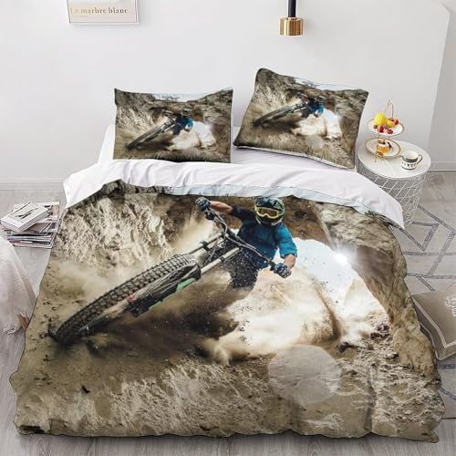 BJCJGGL 布団カバー キング マウンテンバイク 3点セットポリエステル 通気性 抗菌 防臭 防ダニ 230x210 cm + 2 枕カバー 43x63 cm