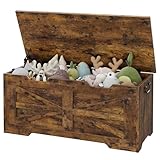 IDEALHOUSE Storage Chest, 39.4' Storage Bench Wooden Toy Chest Box, Farmhouse Storage Trunk with Safety Hinge, Supports 350 lbs, for Entryway, Living Room, Bedroom,Rustic Brown