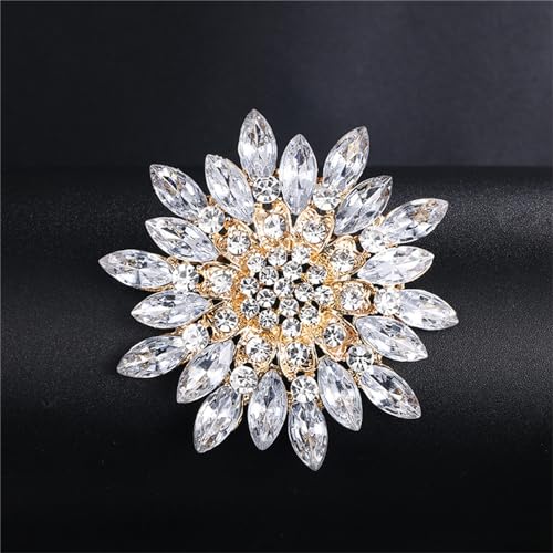 Image of WCRAZYE Sunflower Brooch Pins for Women Sparkly Big Premium Rhinestone Crystal Red Flower Bouquets Lapels Brooch Elegant Clothing Skirt Hat Bag Accessories for Teen Girls