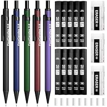 Four Candies Metal Mechanical Pencils 0.5, with #2 Pencil Leads 0.5mm, Eraser Set and Eraser Refills, 19-Count Pack with Case, Back to School Supplies for Writing, Drafting, Drawing