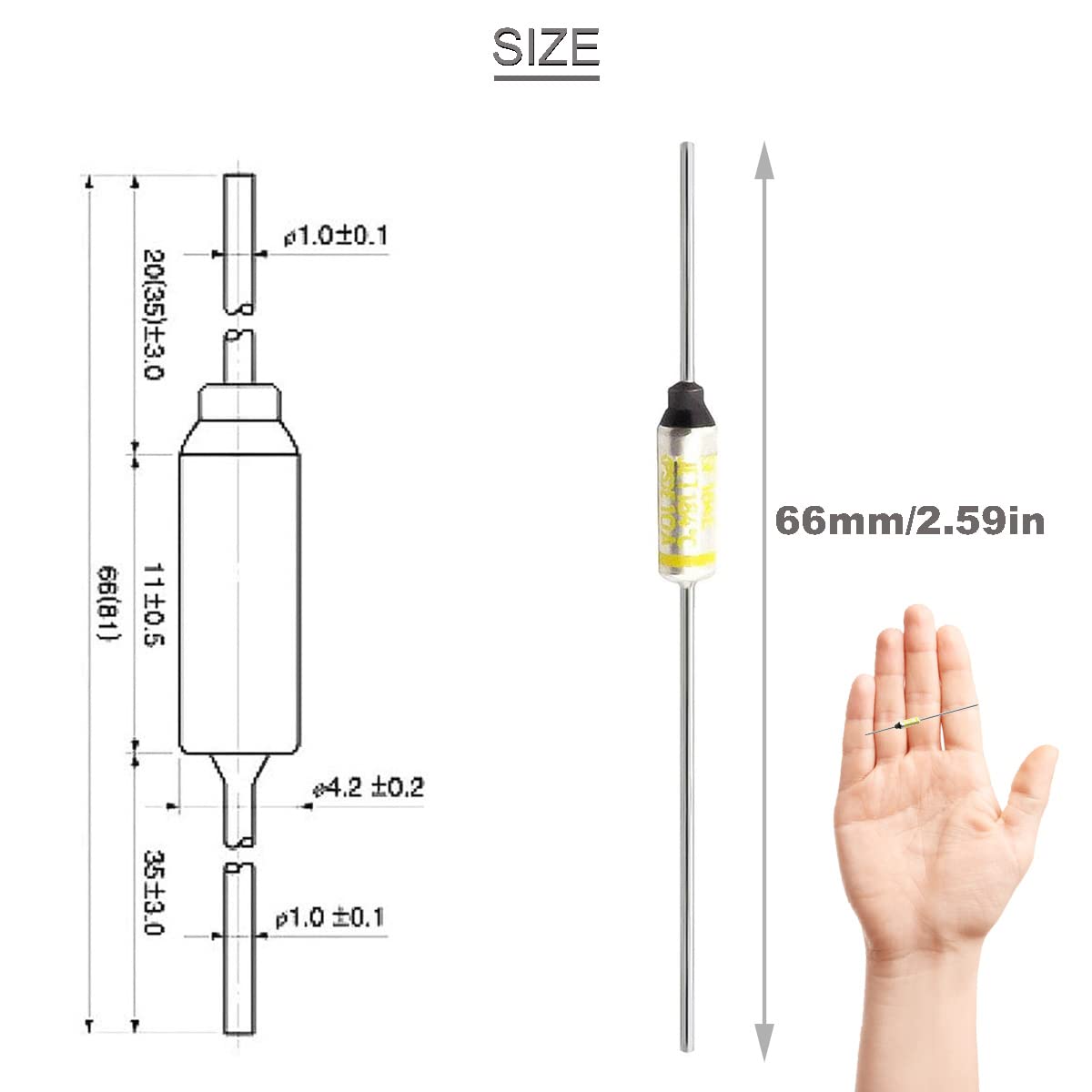 Youmile 10 pcs SF184E SEFUSE 10A 250V Metal Thermal Cutoffs Thermal Fuse 184 Degree with GT-1 Crimp terminal Silicone fiberglass sleeving for Household Electrical appliances - Image 3