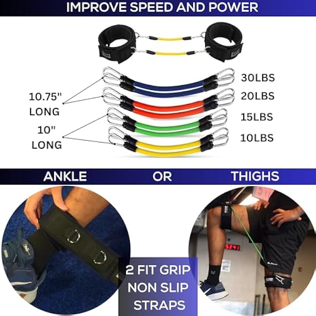 Elite Supplies 11 Pieces Speed Agility Strength Leg Resistance Bands - for All Sports & Exercise Fitness Fast Sprinting, Explosive, Agile, Strength, Endurance