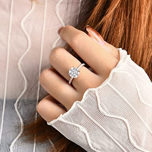 3CT Round Cut Moissanite Engagement Ring for Women D Color VVS1 Clarity in Sterling Silver, Moissanite Promise Anniversary Wedding Ring for Women, Elegant Gift Packed3
