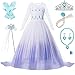 Produktbild Eadaion ELSA Mädchen Prinzessin Kostüm, Eiskönigin ELSA Kostüm Kinder, 10-teiliges Set ELSA Kleid mit Krone Diadem für Weihnachten Verkleidung Karneval Halloween Geburtstag(Weiß, 140)