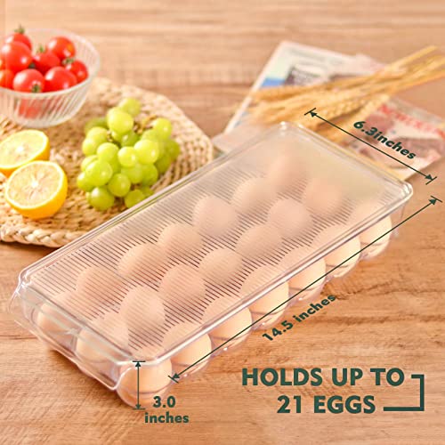 Wehome Egg Holder For Refrigerator,21 Count Egg Organizer Egg Tray With Lid&Built-In Handle,Plastic Egg Fresh Fridge Storage Drawer,Clear,Bpa-Free #TOP1