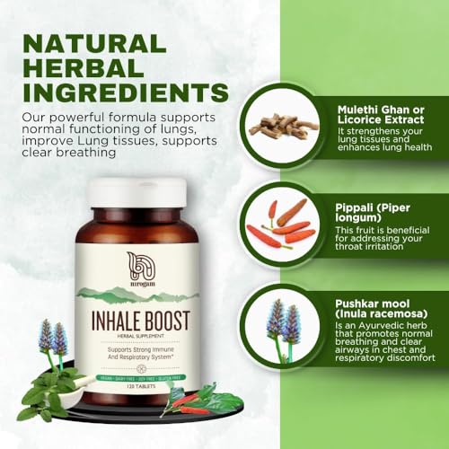Image of Nirogam Inhale Boost Herbal Respiratory Wellness Supplement | Ayurvedic Formula with Tulsi, Mulethi & Pippali for Breathing Support & Lung Wellness | Pollution Support | 120 Tablets