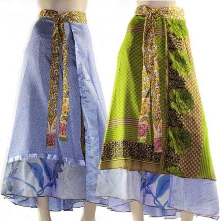 Boho Sari Silk Long Wrap Skirts - Set of 1 Multi - Image 5