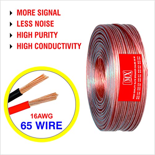 Image of MX Speaker Cable High Performance Red & Black 50 meters Coil Premium Speaker Wires for Home Theater Systems Speakers Vehicles Car Audio Amplifiers (Transparent, 14 AWG - 50 METER (3.6 X 7.2 MM))