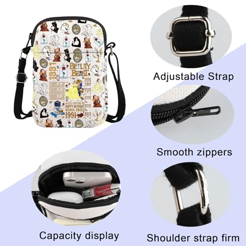 Image of ENSIANTH Cartoon Movie Inspired Gift Belle Lover Crossbody Bag A Tail as Old as Time Merch Belle Princess Beast Fans Gift (1991 CB)