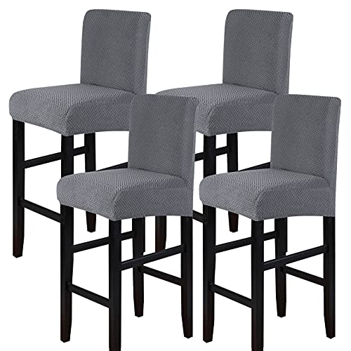 Image of SearchI Jacquard Bar Stool Covers Set of 4, Stretch Washable Barstool Seat Covers, Counter Height Chair Covers for Kitchen Dining Room Cafe (Twill Jacquard Gray)