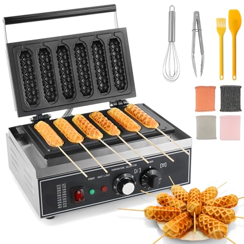 Hiteemer Corn Dog Maker - 1550W Commercial Waffle Stick Maker 6Pcs Non-stick Stainless Steel Corndog...