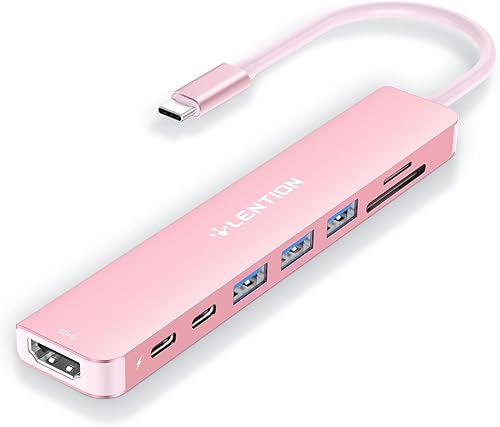 LENTION Hub USB-C 8 en 1 con HDMI 4K 60Hz, entrega de energía de 100 W, datos USB C de 5 Gbps, 3 USB 3.0 y lector de tarjetas microSD y SD para