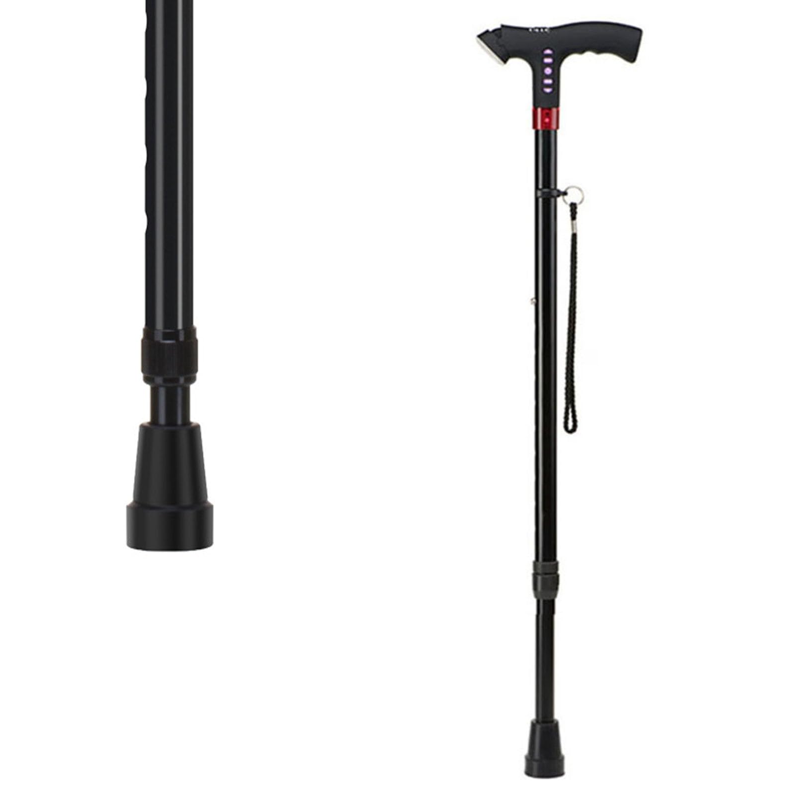 Tavkomco Flashlight Telescopic Cane - Titanium Alloy Walking Cane for Movement Disorders and Blind People, FM Radio + 10 Levels Adjustable Height(A,96.5cm/38in)