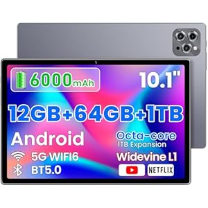 Tableta Android, tableta 2025 de 10.2 pulgadas, tabletas Android 14 de 8 núcleos, 12 GB de RAM, 64 GB ROM, batería de 6000 mAh, expansión de 1024 GB, pantalla táctil IPS HD de 1080 x 800 HD