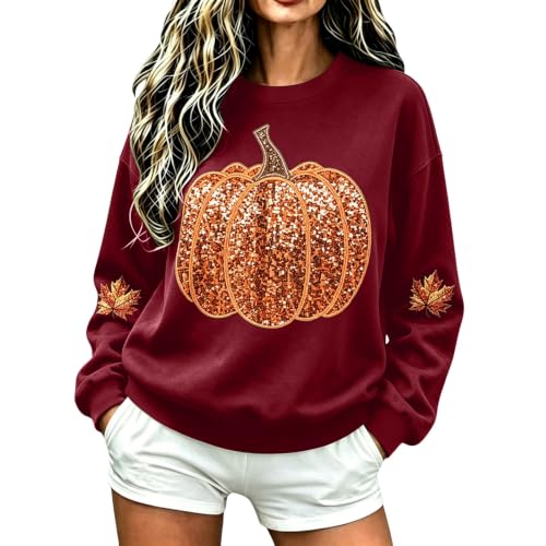 Pumpkin Sweatshirt Women Sequin Oversized Crewneck Halloween Sweatshirts - image 1