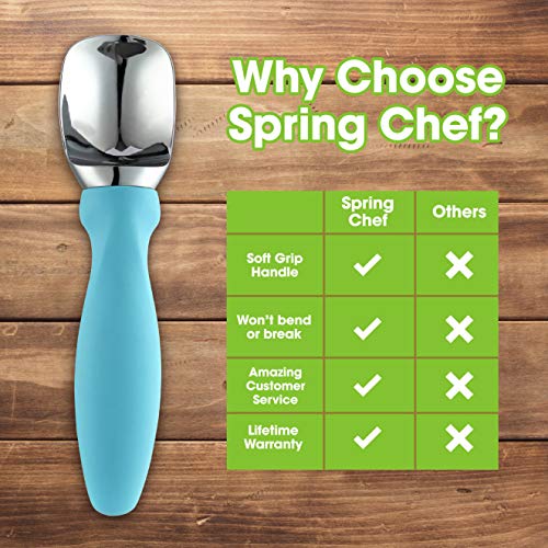 Image of Spring Chef Stainless Steel Ice Cream Scoop with Soft Grip Handle, Aqua Sky