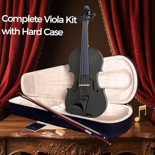 MA 16-Inch Solid Wood Viola in Black Finish - Handcrafted 4/4 Size Acoustic Viola for Students & Adults with Case, Bow, Rosin, Bridge & Strings