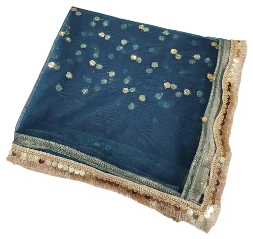 Image of Navti Creations Women's Lightweight Net Dupatta With Sequence Embroidery & Kiran Border (Length 2.25m)