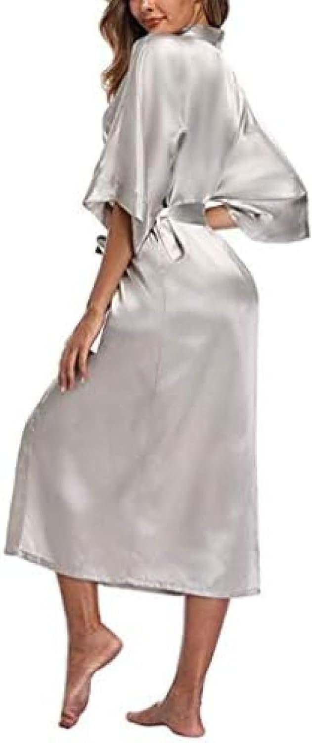 セクシーな女性シルク女性花嫁介添人バスローブ着物女性,銀,S