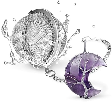 NSTaygate Tea Infuser Tea Strainer Tea Diffuser for Loose Tea Amethyst Tree of Life Wire Wrapped Crescent Moon Pendant Reiki Healing Crystal Stone Tea Ball Tea Filter Gifts for Women