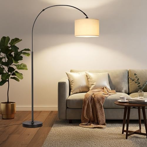 Bentifar Floor Lamp with Adjustable Shade Dimmable Arc Standing Lamp for Living Room Bedroom Office Tall Reading Light Beside Sofa White [Amazon Exclusive]
