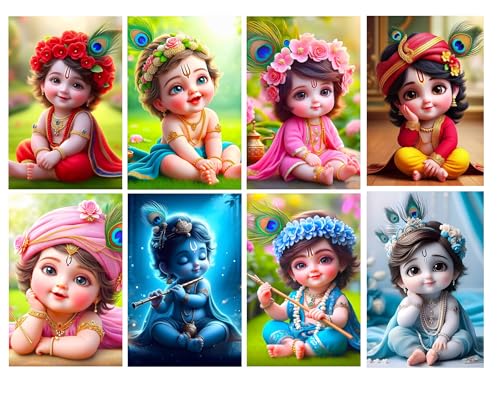 Image of Baby poster for Pregnant Women Pack of 8 12x8 Inch 300 GSM - Radha Krisha Posters Stickers Wallpaper - Baby Photos for Wall bedroom livingroom - Bal Krishna God Poster