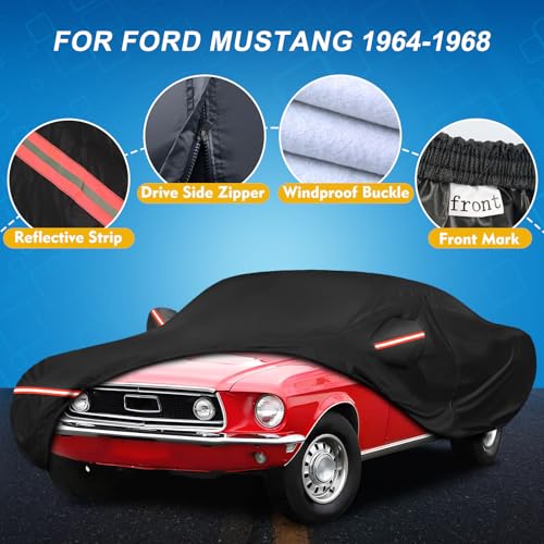 Image of QUNSUNUS 6 Layer Car Cover for Ford Mustang 1964-1968 Waterproof All Weather 420D Windproof for Ford Mustang Car Cover Hail Protection with Zipper