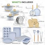 NutriChef 22-Piece Nonstick Cookware Set – Pots and Pans Set with Bakeware & Cooking Utensils, Induction Compatible, PFOA & PFOS Free, Marble Coating, Tempered Glass Lids (Moon Grey Marble) - Image 3