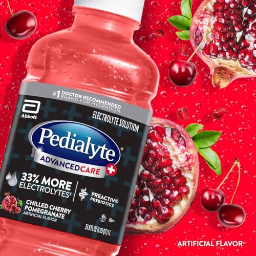 Image of Pedialyte AdvancedCare Plus Electrolyte Hydration Drink, Has 33% More Electrolytes and Has PreActiv Prebiotics, Chilled Cherry Pomegranate, 1 Liter
