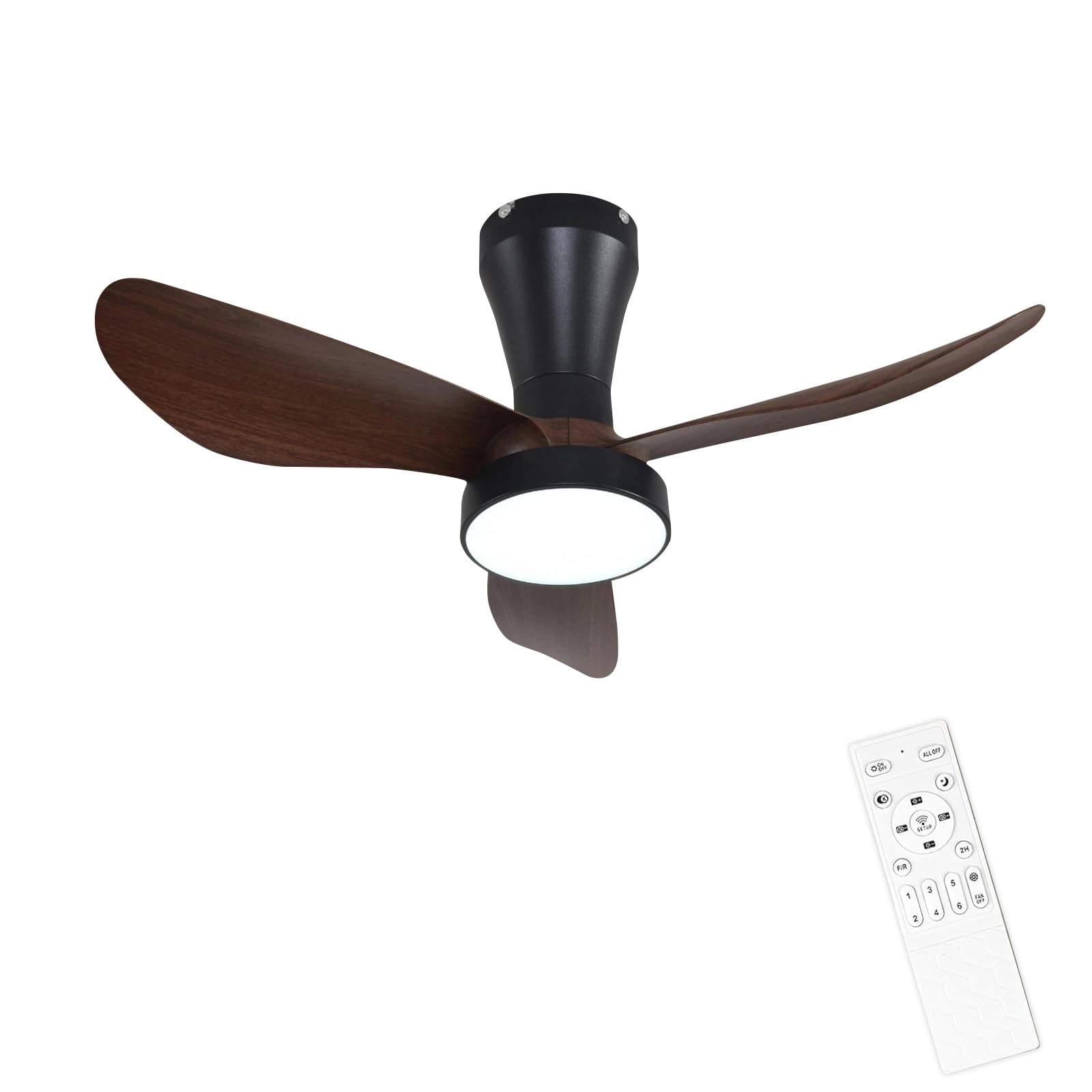 Roadtime 32 Inch Ceiling Fan Light with Remote Control, 24W LED, 2800LM, 6 Speeds, 3 Color Temperatures (3000K-6500K), Adjustable Brightness, Silent Motor for Bedroom, Living Room, Office,Walnut Color