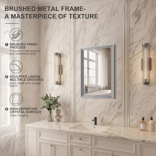 Image of DESBING 18 inchx24 inch Silver Bathroom Mirrors for Over Sink, Tempered Glass, Metal Frame, Rectangle Vanity Wall Mirror for Bathroom, Living Room, Bedroom, Horizontally or Vertically