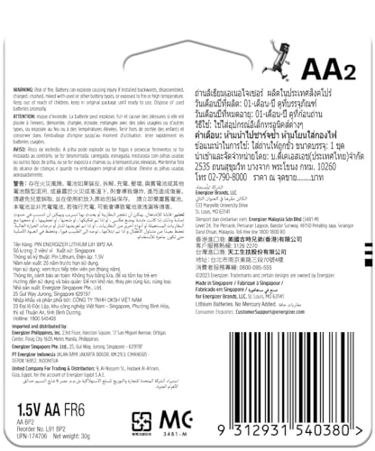 Image of Energizer Ultimate Lithium AA Batteries - Pack of 2 Longest Lasting, Leak-Proof Design, for High-Performance Devices