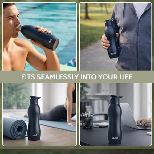 Image of Clazkit Platina Stainless Steel Black Matte Finish Water Bottle Set of 6 |ISI Certified | Leakproof, Rust-Free, BPA-Free, Durable for Fridge, Sports, Gym, Yoga & Office-1000ml