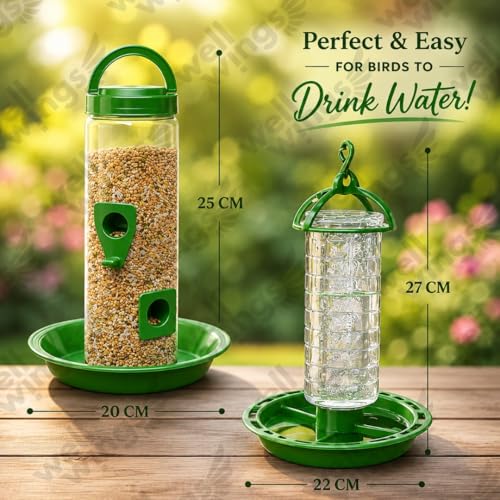 Image of Hanging Bird Feeder for Outdoor Garden - Large Plastic Wild Bird Food Feeder Station for Balcony, Yard & Patio (Combo)