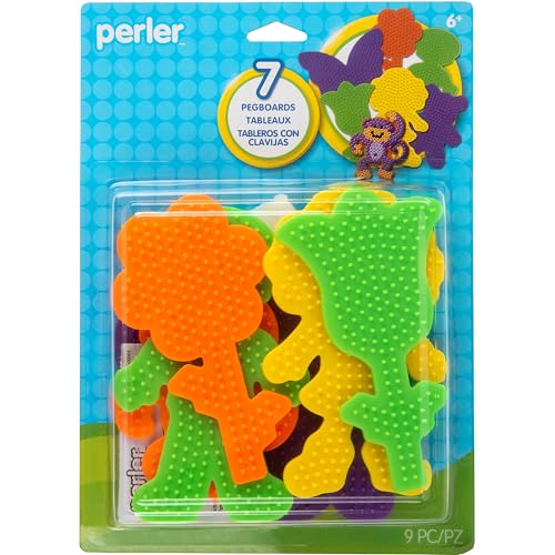 Perler 22645 Fuse Bead Pegboards 7-Pack-Boy/Girl/Bear/Monkey/Butterfly/2 Flowers
