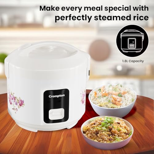 Image of Crompton 1.8L Electric Rice Cooker, 700W Heating Element - Cooks 1 KG rice,24-Hour Keep Warm, 4-Level Safety - 5 Year Warranty on Heating Element|2 Year Warranty on Product