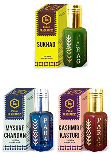 Sukhad, Mysore Chandan & Kashmiri Kasturi Attar 12Ml Each Total 36Ml Of Natural & Pure Long Lasting Attar (Grade 1) Naturally Made By Bhapka Process
