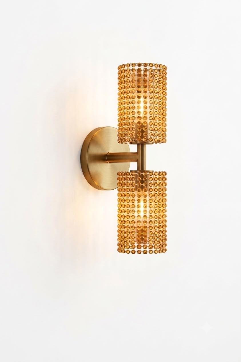 Antique Modern Double Golden Brass Wall Light with Golden Crystal Acrylic Glass Shade Hanging Sconce Lamps Minimalist Design for Bedroom Living Room Bathroom Bedside Vanity Hall Home Decor Hotel Bar-image-37