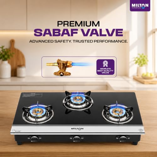 Image of Milton Ignis 3 Burners Manual Ignition Gas Stove | Sabaf Valve 360 Nozzle