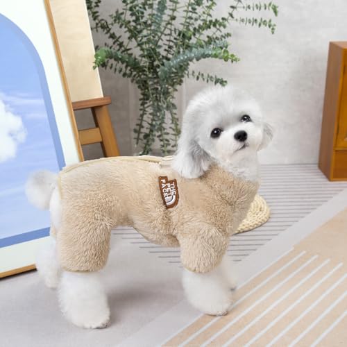 Izefia Hund Pullover Kleidung Fleece Wolle Onesie Winter Warm Schweiß Hemd 4 Beine Pyjama Trendy Haustier Gesicht Muster Pullover für Kleinen Hund Mittlere Katze